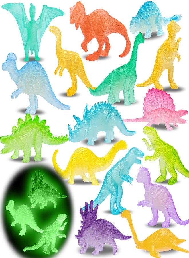 AugToy 16PCS Glow in Dark Mini Dinosaur Figures for Kids Birthday Party Favors Supplies Dino Cupcake Topper Decoration Goodie Treat Bag Stuffers Pinata Fillers Treasure Carnival Prizes Valentines Day Gifts - Image 1